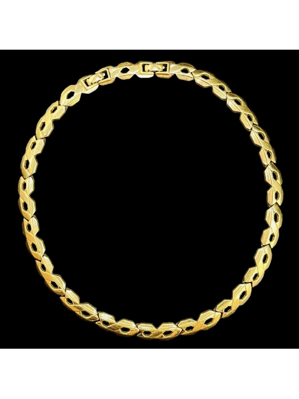 Vtg Monet Art Deco Infinity Link Gold Tone Chain Choker Necklace 15” w/Extender